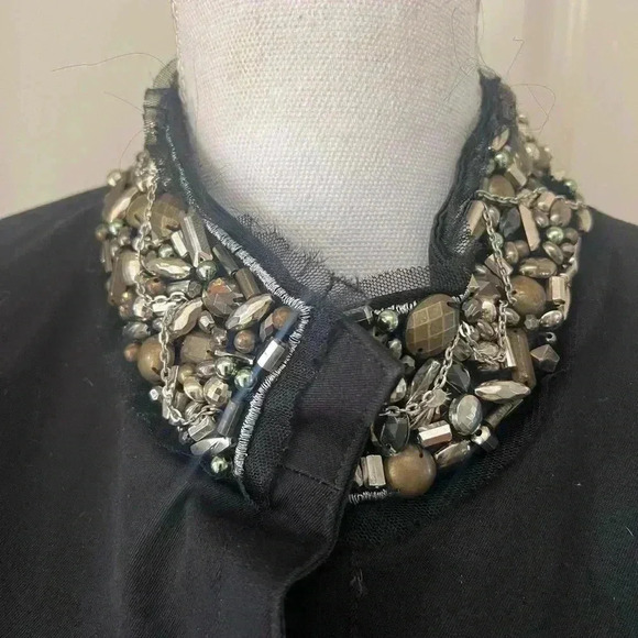 V Christina Vintage black long jacket. Size Large. Snap closure jeweled in gold - Picture 9 of 16